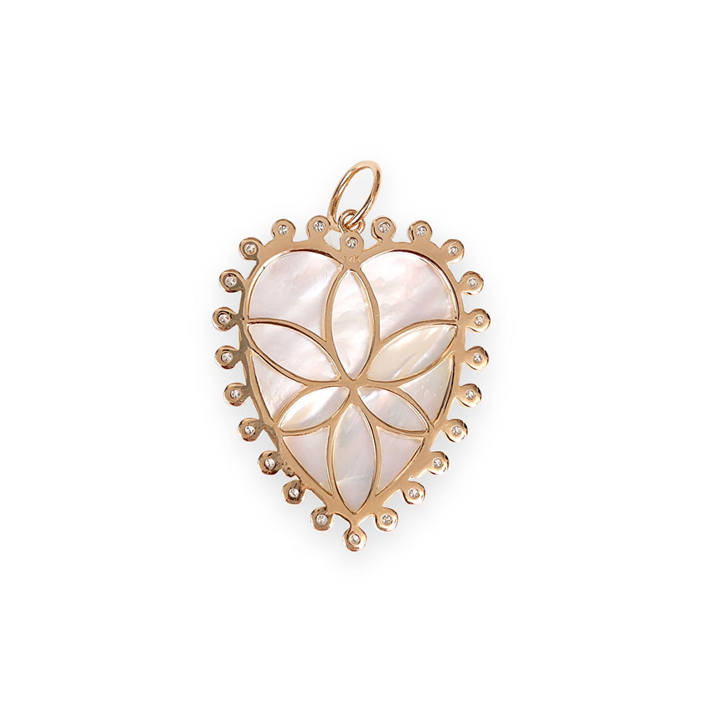 14K GOLD AND DIAMOND MOTHER-OF-PEARL HEART CHARM