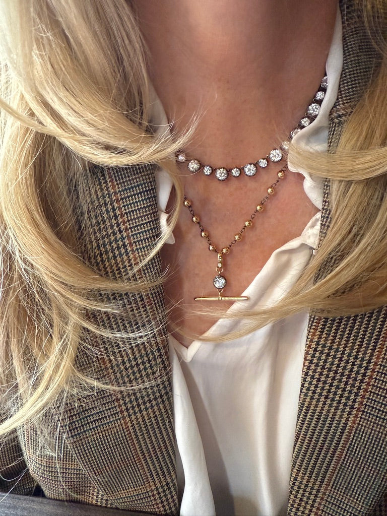 14K GOLD AND DIAMOND GEORGIAN SET TENNIS NECKLACE WITH RHODIUM