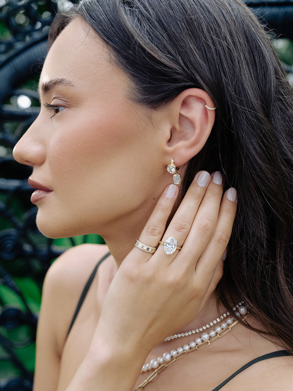 DIAMOND BEZEL SET FRONT BACK EARRINGS