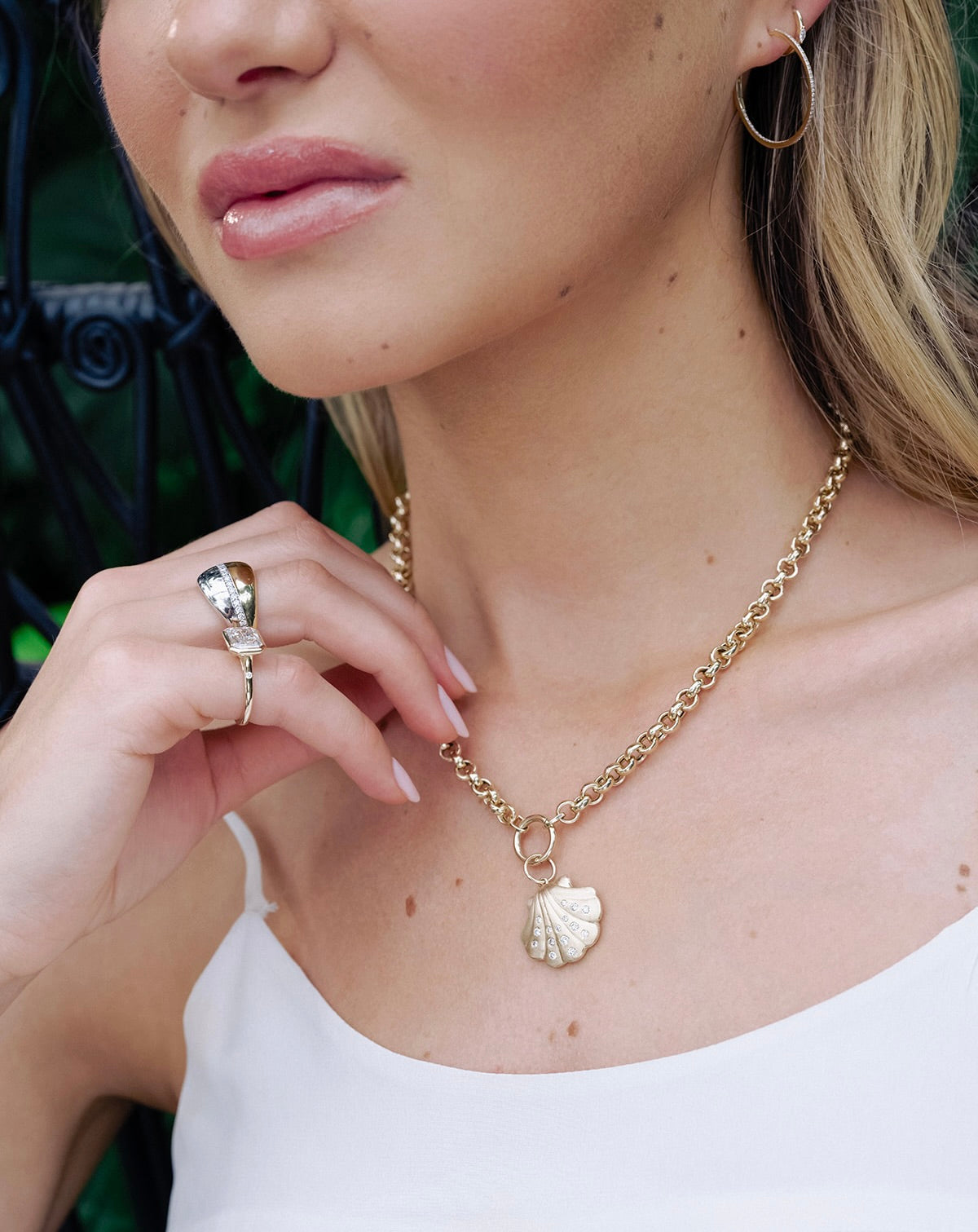 14K GOLD  AND DIAMOND MATTE SHELL CHARM