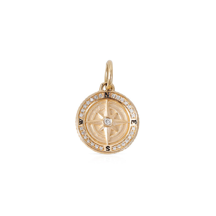 14K GOLD AND DIAMOND CLASSIC COMPASS CHARM SMALL