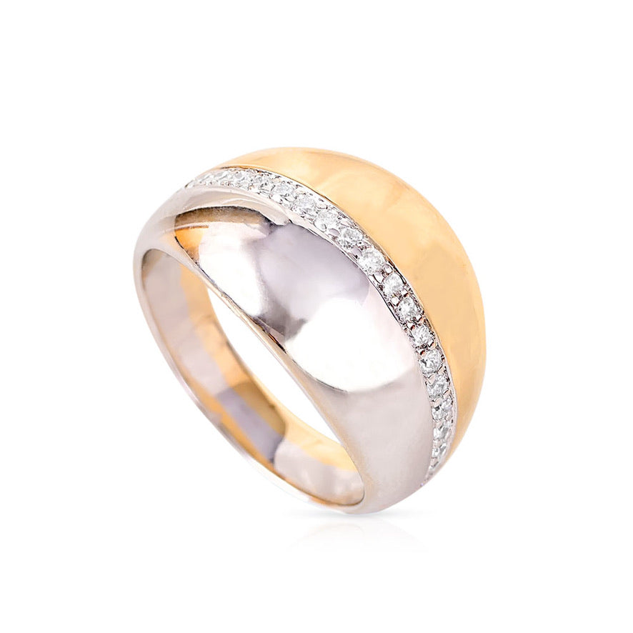 14K Gold Bold Two-Tone Diamond Ring