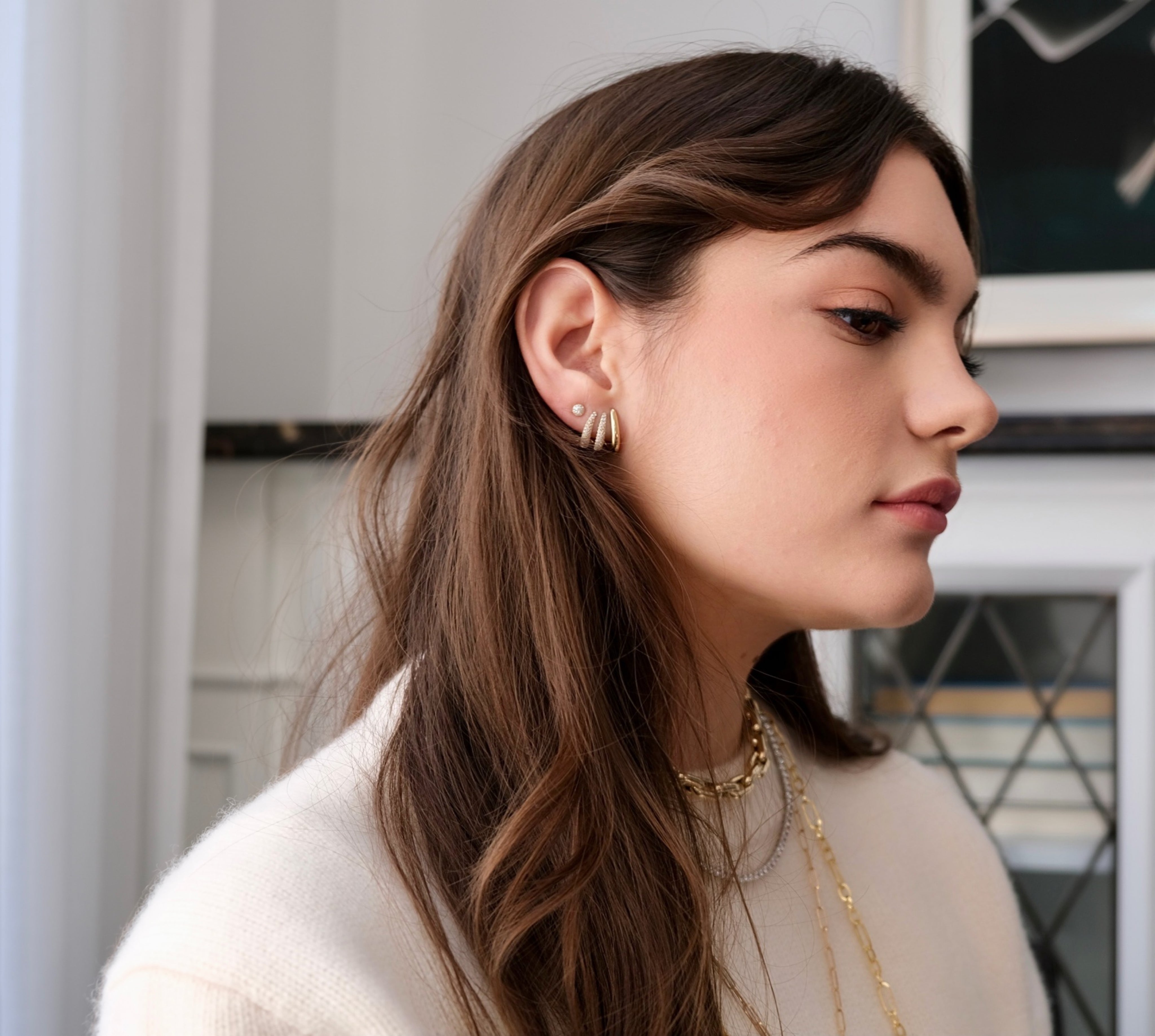 14K Gold Chunky Cage Diamond Earrings