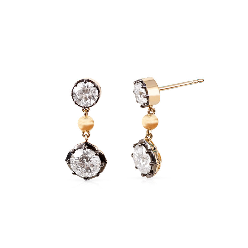 14K Gold Georgian-Style Diamond Drop Earrings