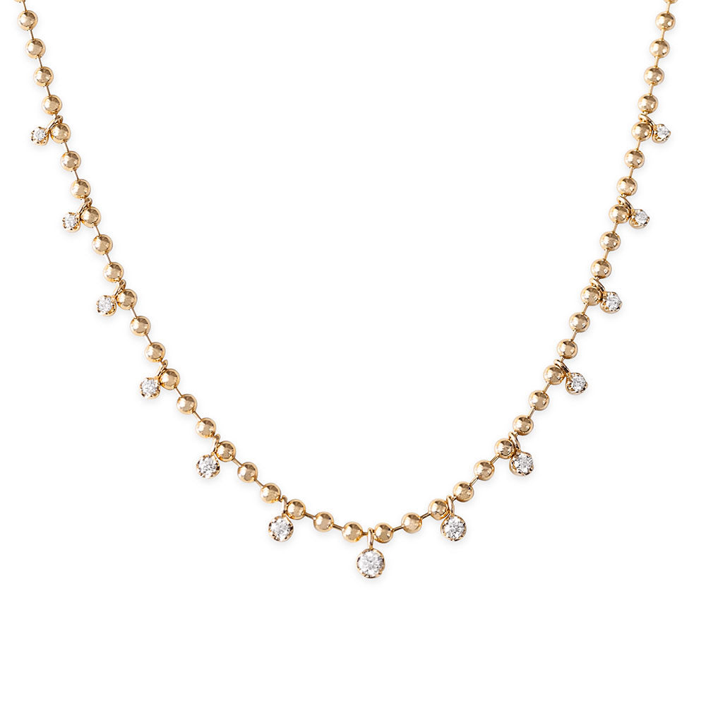 14K Gold Set Diamond Ball Chain Necklace