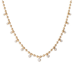 14K Gold Set Diamond Ball Chain Necklace