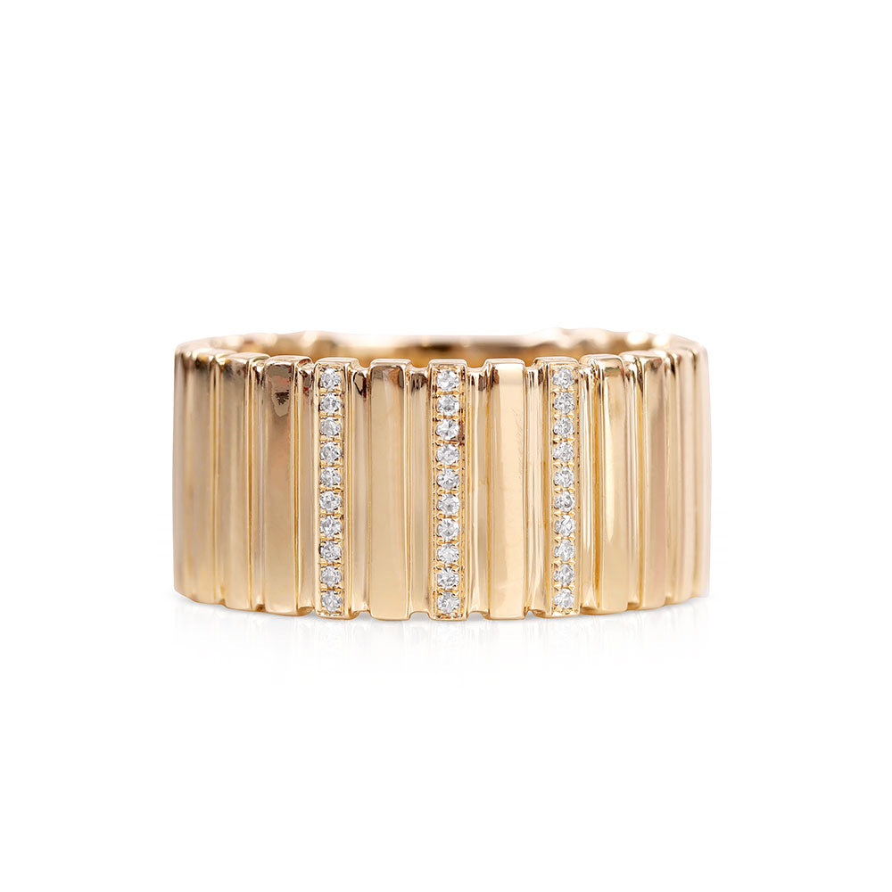 14K Gold and Diamond Samantha Large Fluted Ring