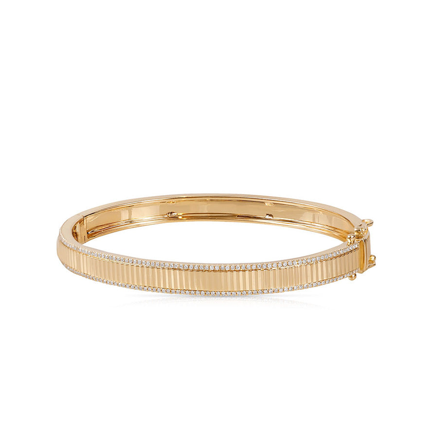 14K Yellow Gold Fluted Diamond Ryan Bangle