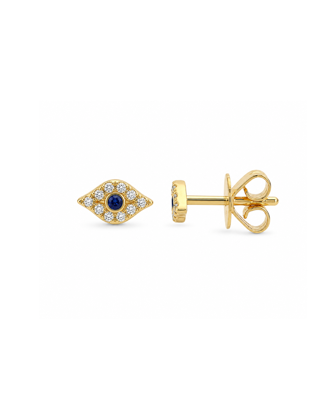 DIAMOND AND SAPPHIRE MINI EVIL EYE STUDS