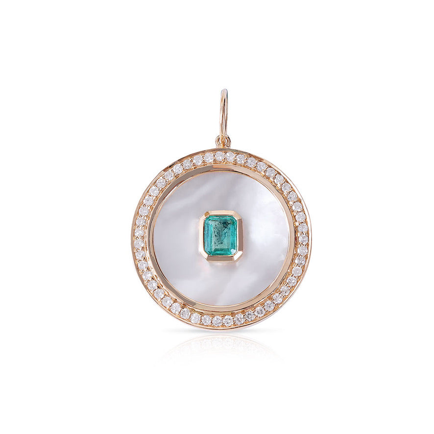 Diamond, Mother of Pearl & Emerald Medallion
Diamond, Mother of Pearl and Emerald Pendant
Mother of Pearl Medallion with Diamonds and Emerald
Emerald and Diamond Medallion with Mother of Pearl
Luxury Medallion with Diamond, Mother of Pearl & Emerald
Diamond medallion
Emerald pendant
Mother of Pearl pendant
Fine jewelry
Designer medallion
Luxury pendant
Statement jewelry
Custom medallion
Gemstone jewelry
Elegant Diamond, Mother of Pearl and Emerald Medallion