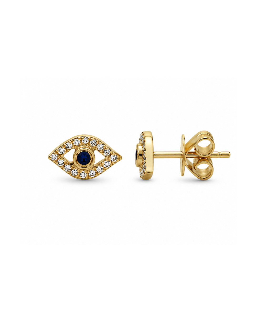 DIAMOND AND SAPPHIRE OPEN EVIL EYE STUDS