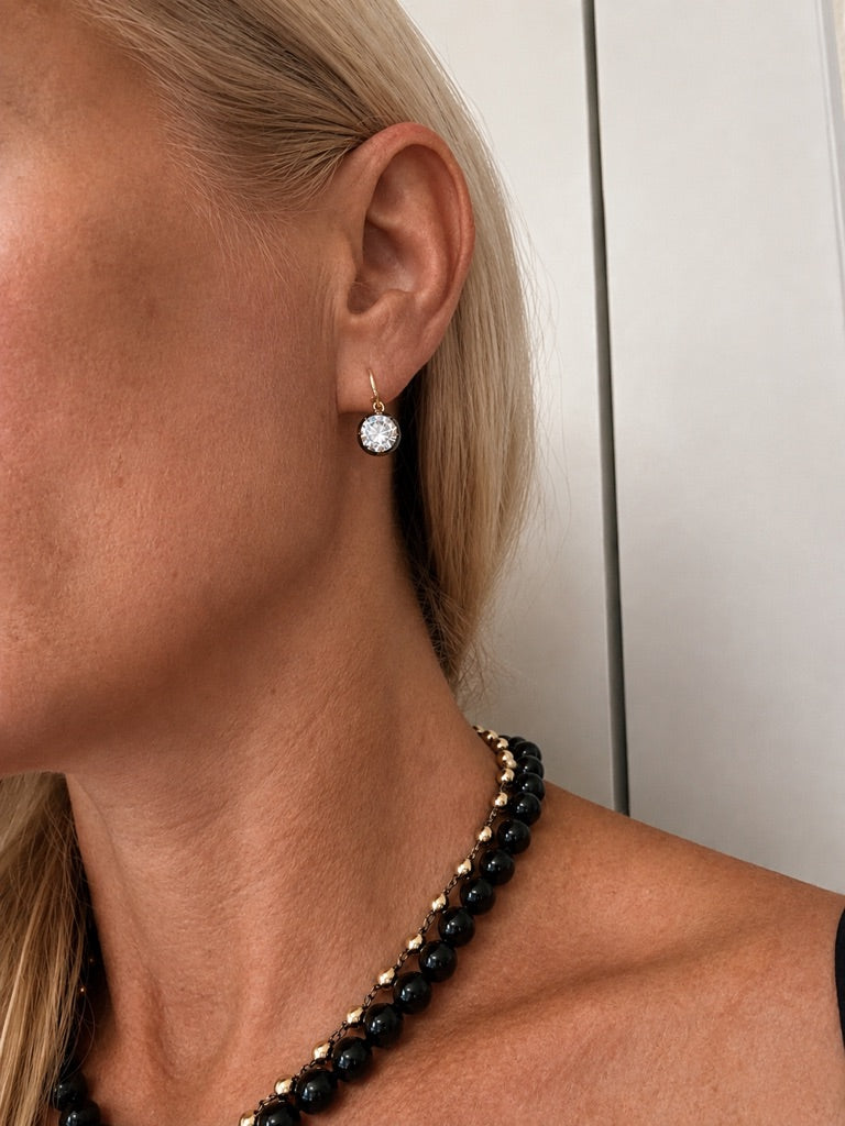 BRILLIANT CUT RHODIUM DIAMOND DROP EARRINGS