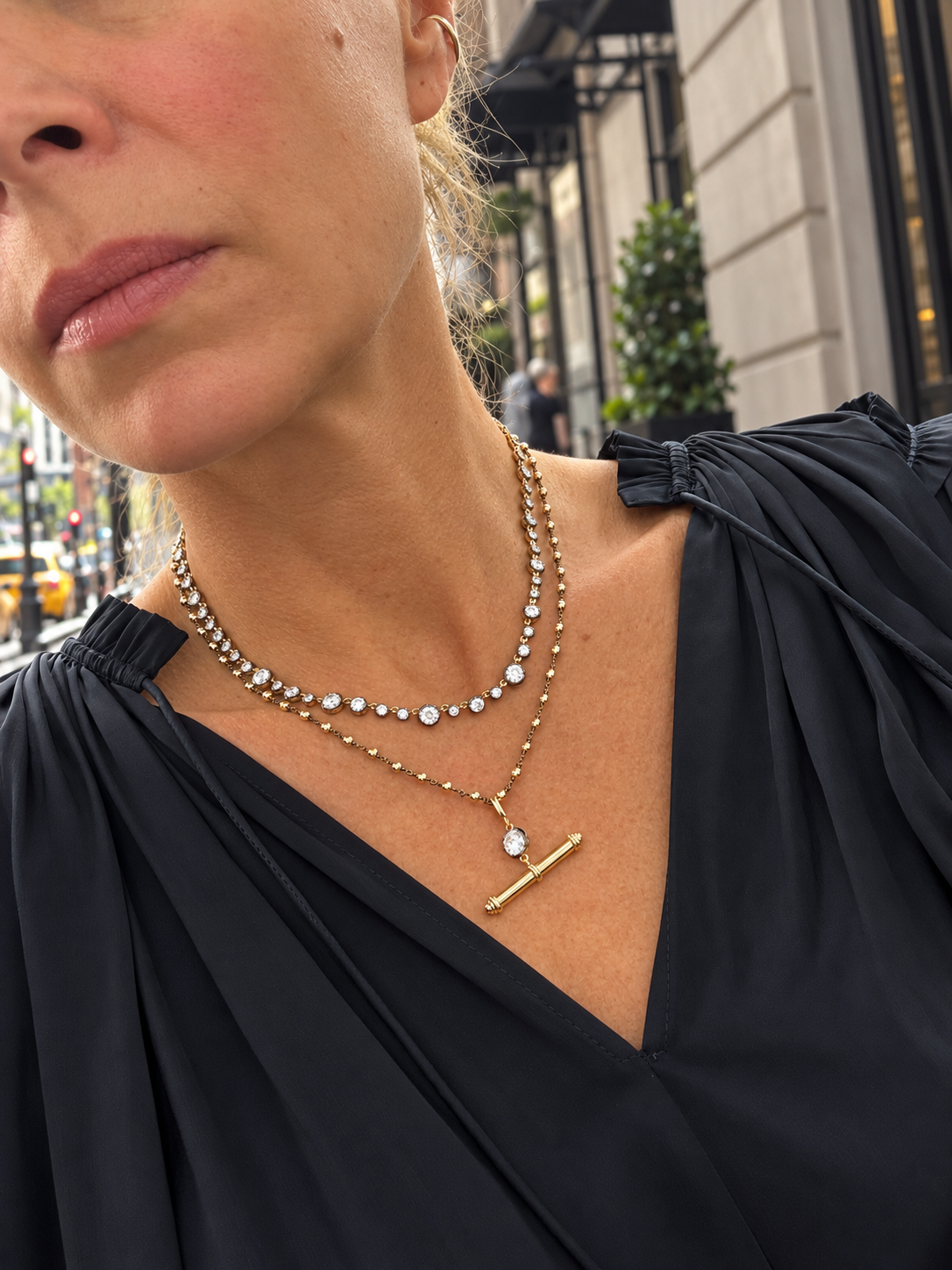 14K GOLD AND DIAMOND GEORGIAN SET TENNIS NECKLACE WITH RHODIUM