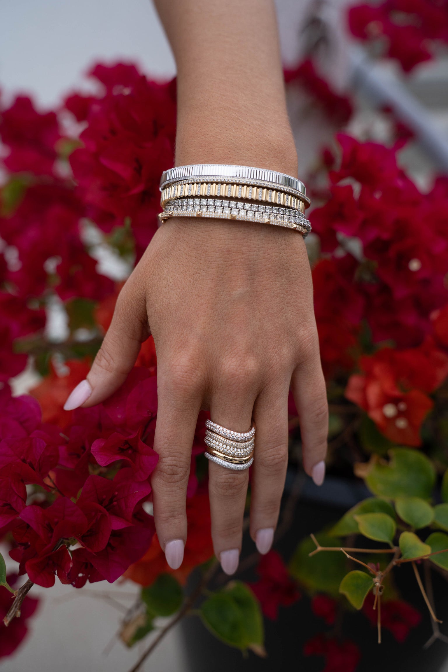 14K Gold Fluted Diamond Samantha Bangle