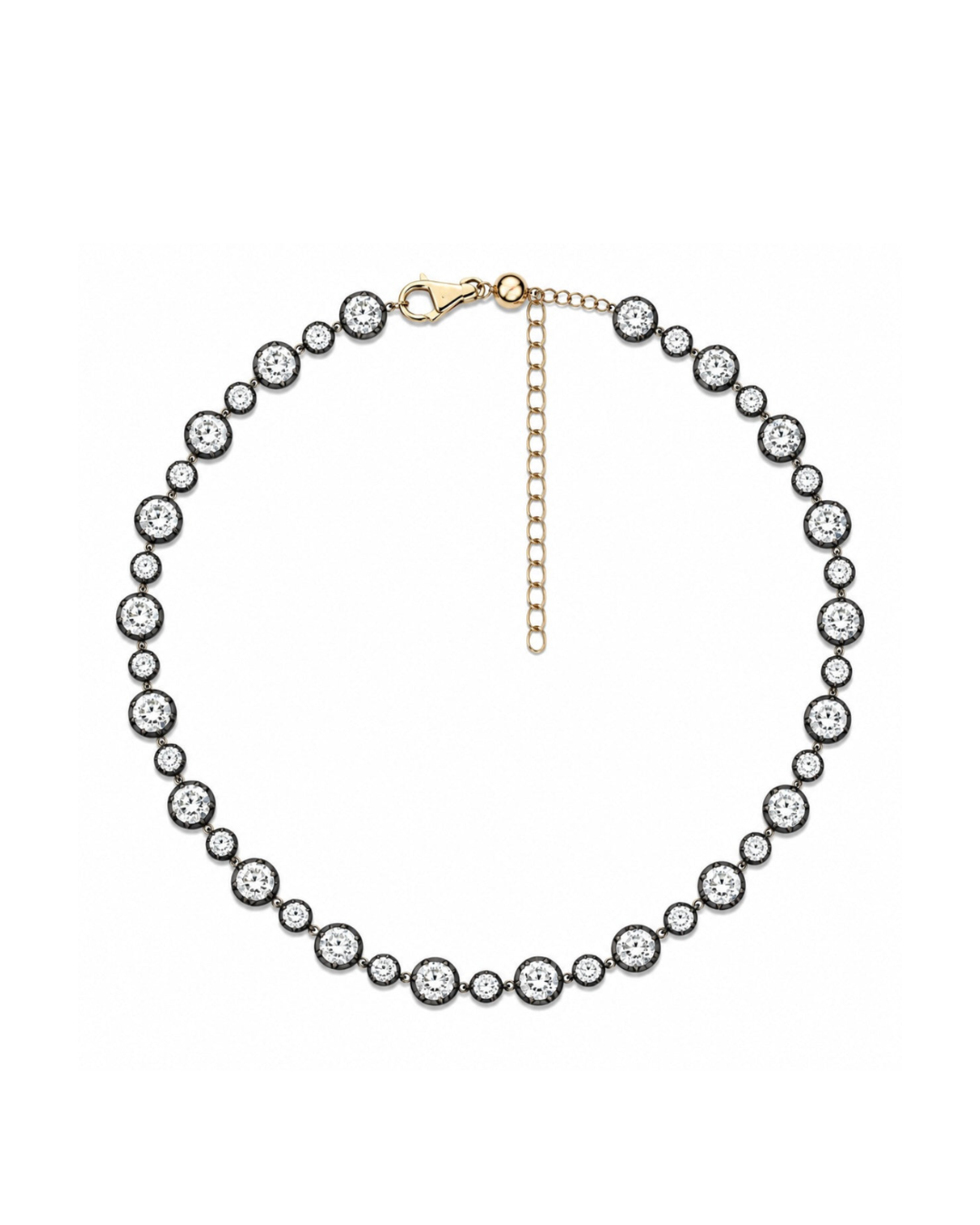 14K GOLD AND DIAMOND GEORGIAN SET TENNIS NECKLACE WITH RHODIUM