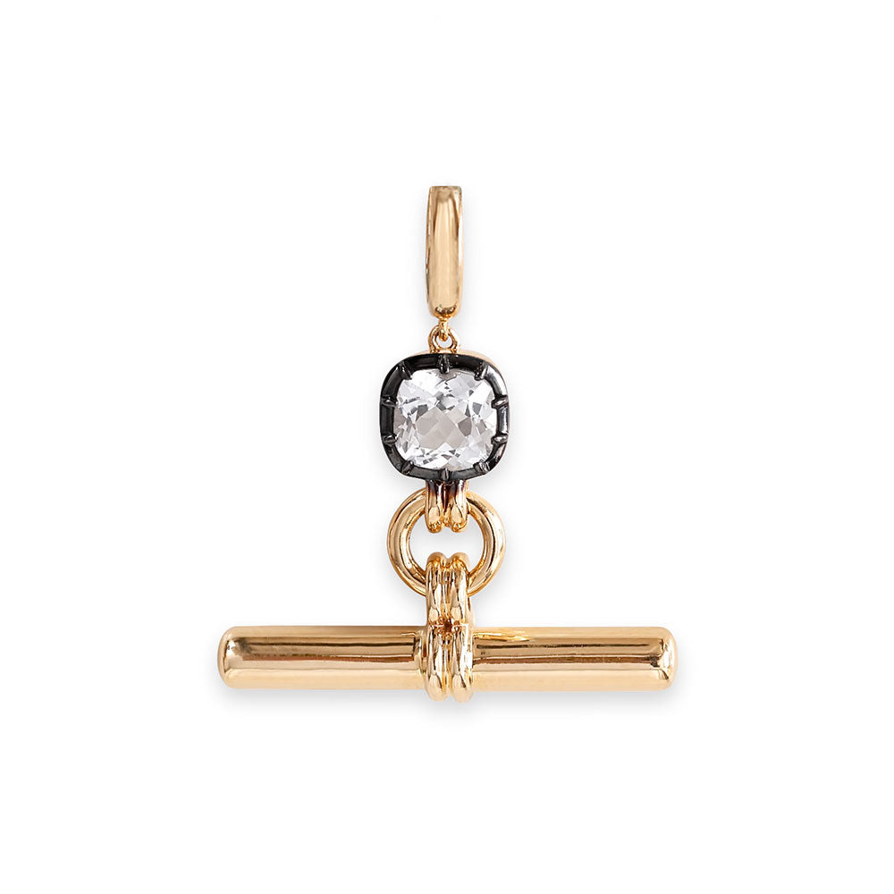 14K GOLD  RHODIUM AND TOPAZ TOGGLE CHARM