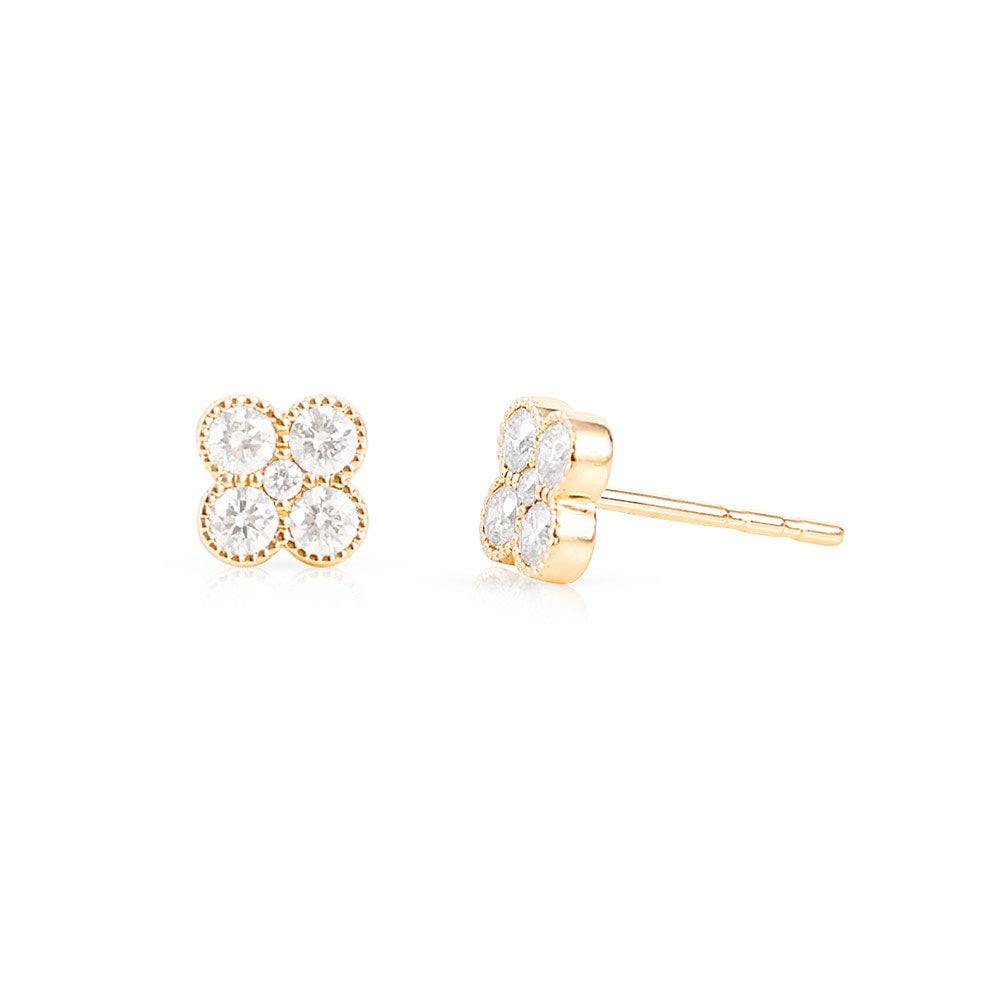 14K GOLD AND DIAMOND CLOVER STUDS