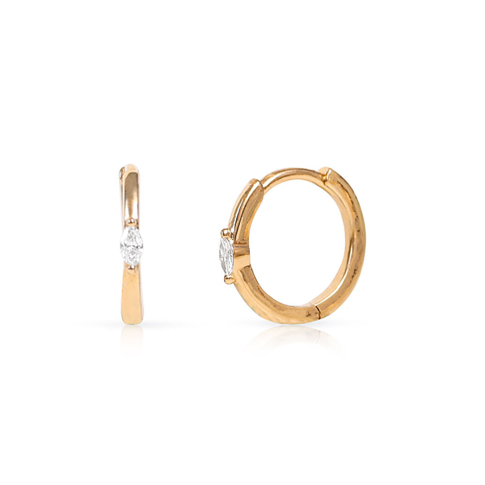 14K GOLD MARQUISE DIAMOND HUGGIES