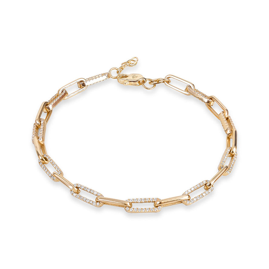 14K GOLD AND DIAMOND PAPERCLIP LINK BRACELET