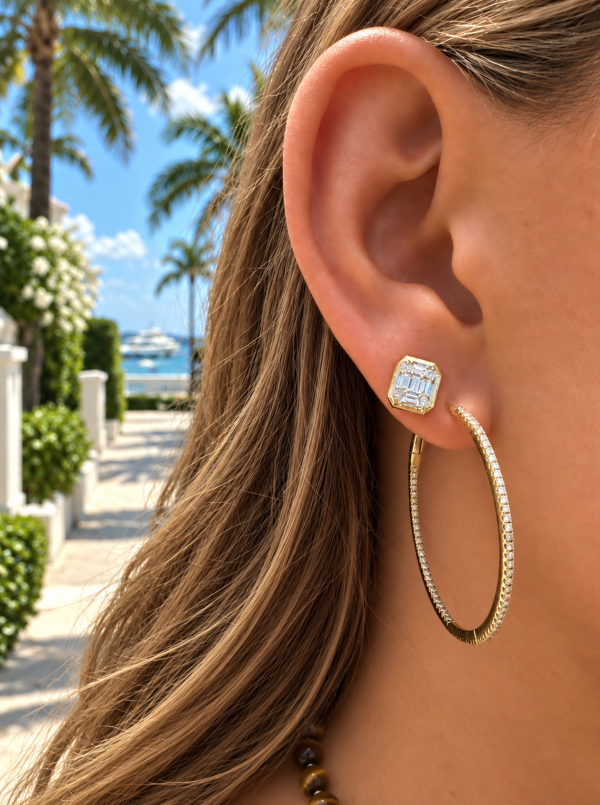 BAGUETTE DIAMOND BEZEL SET RECTANGULAR STUDS