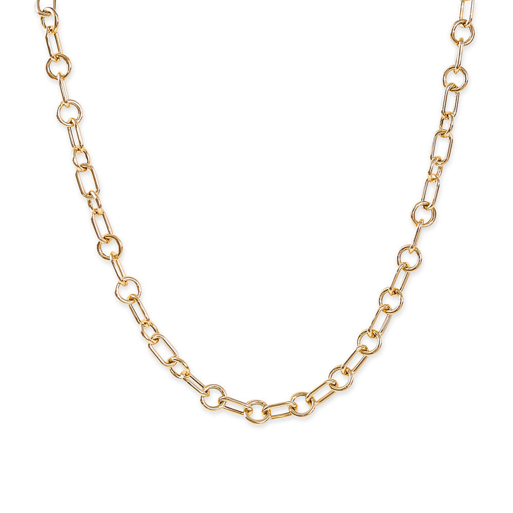 14K GOLD ALTERNATING RECTANGULAR WITH CIRCULAR LINK CHAIN
