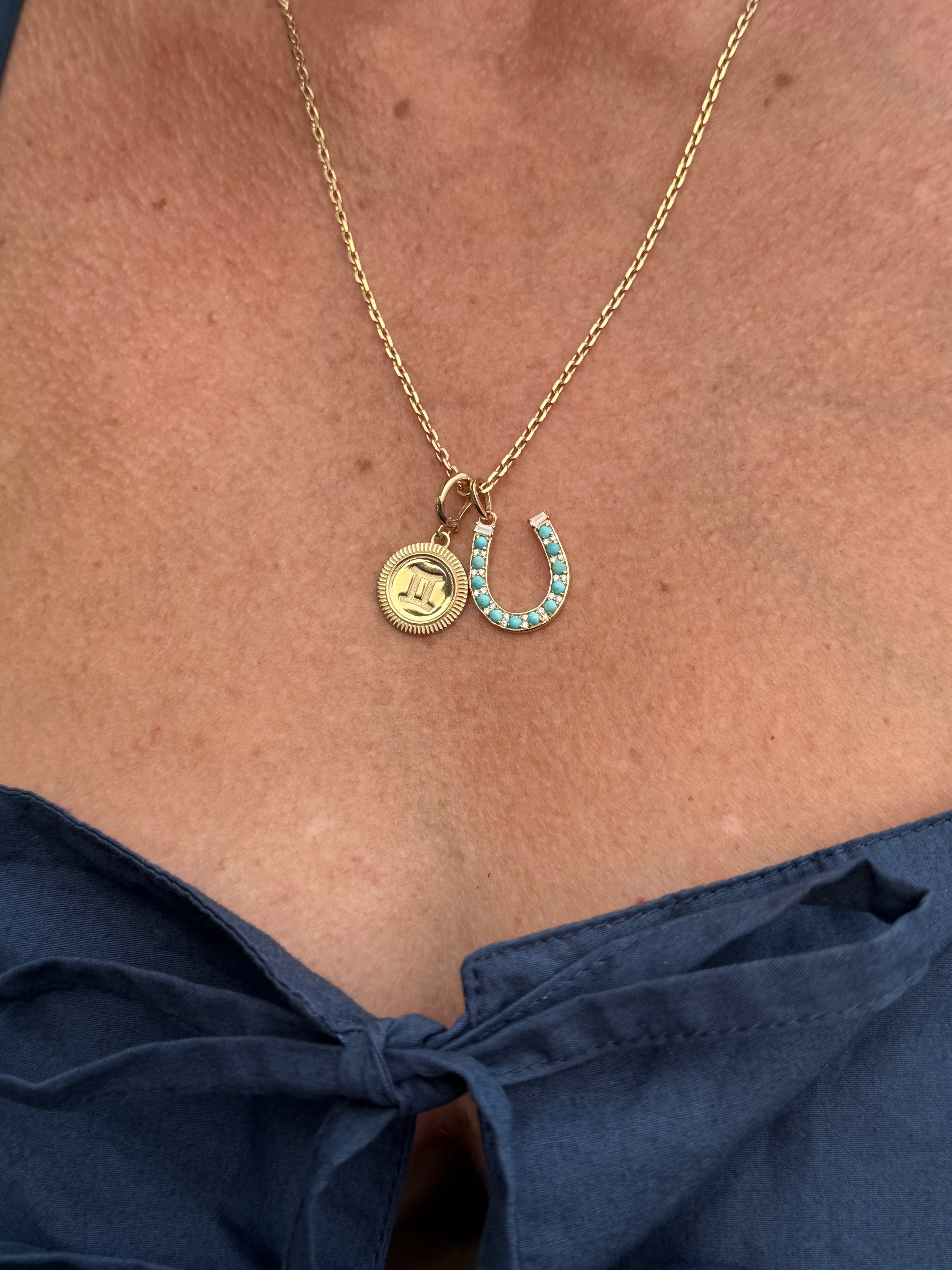 14K GOLD AND DIAMOND TURQUOISE HORSESHOE CHARM
