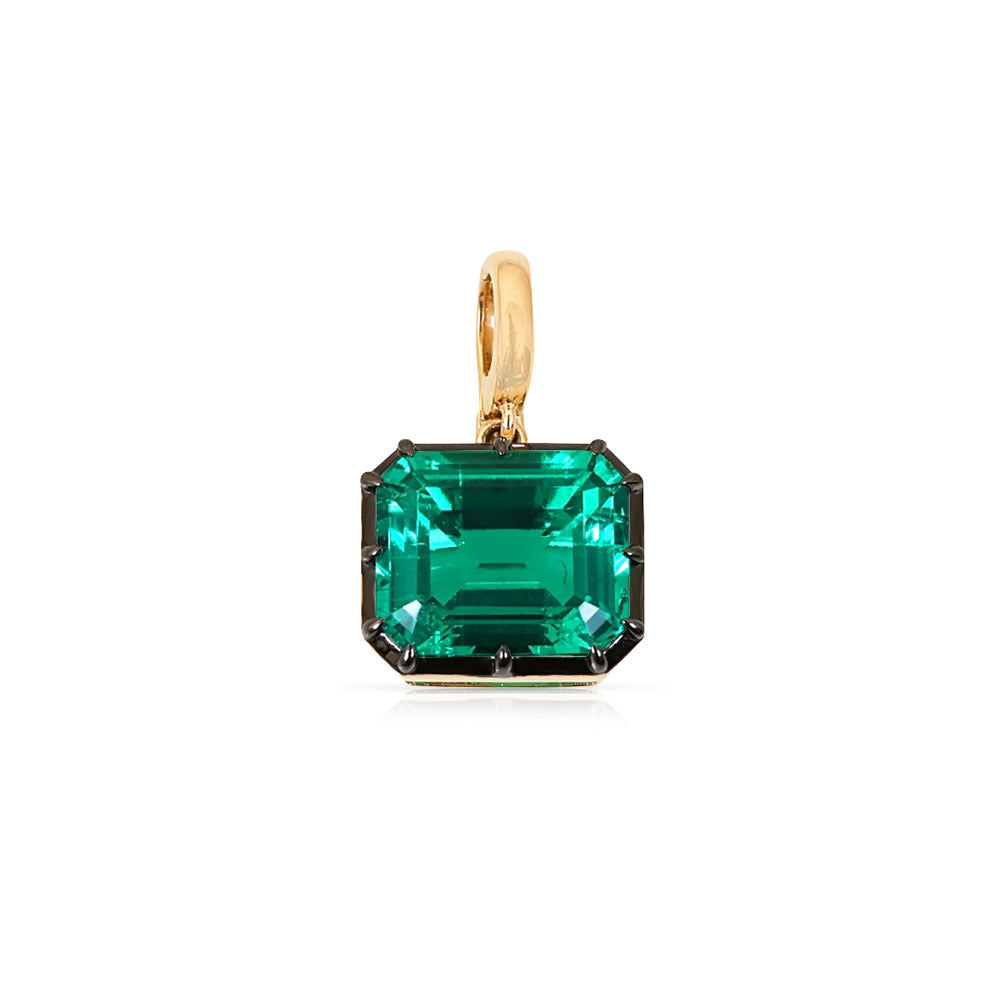 EMERALD CUT EAST-WEST SET EMERALD PENDANT WITH RHODIUM