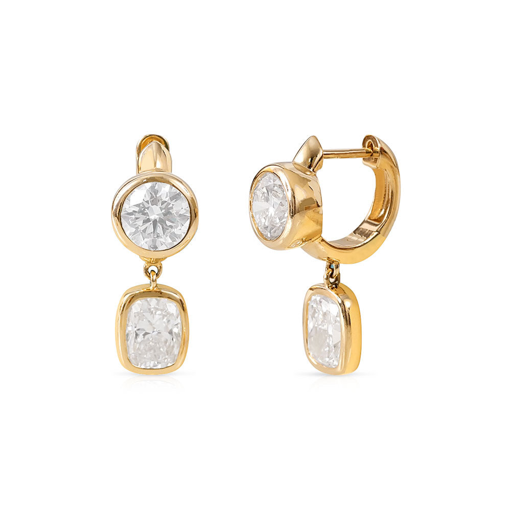 DIAMOND BEZEL SET FRONT BACK EARRINGS