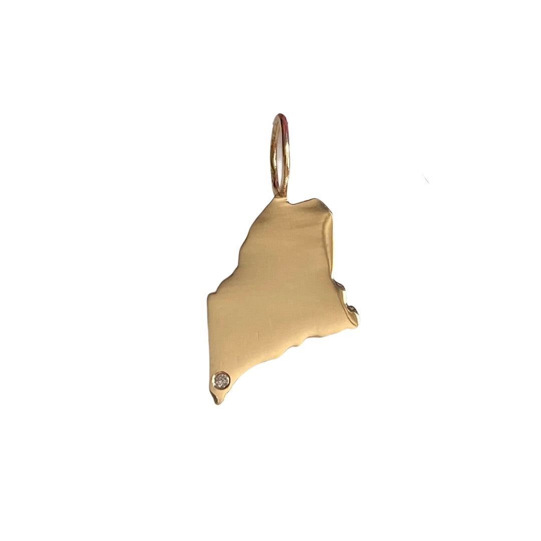 14K GOLD STATE OF MAINE CHARM WITH DIAMOND PLACEMENT