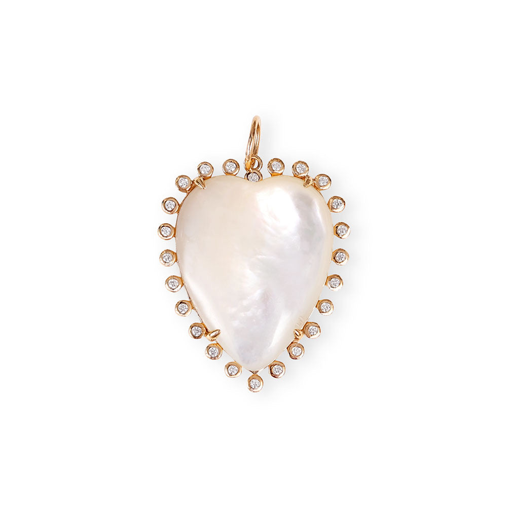 14K GOLD AND DIAMOND MOTHER-OF-PEARL HEART CHARM