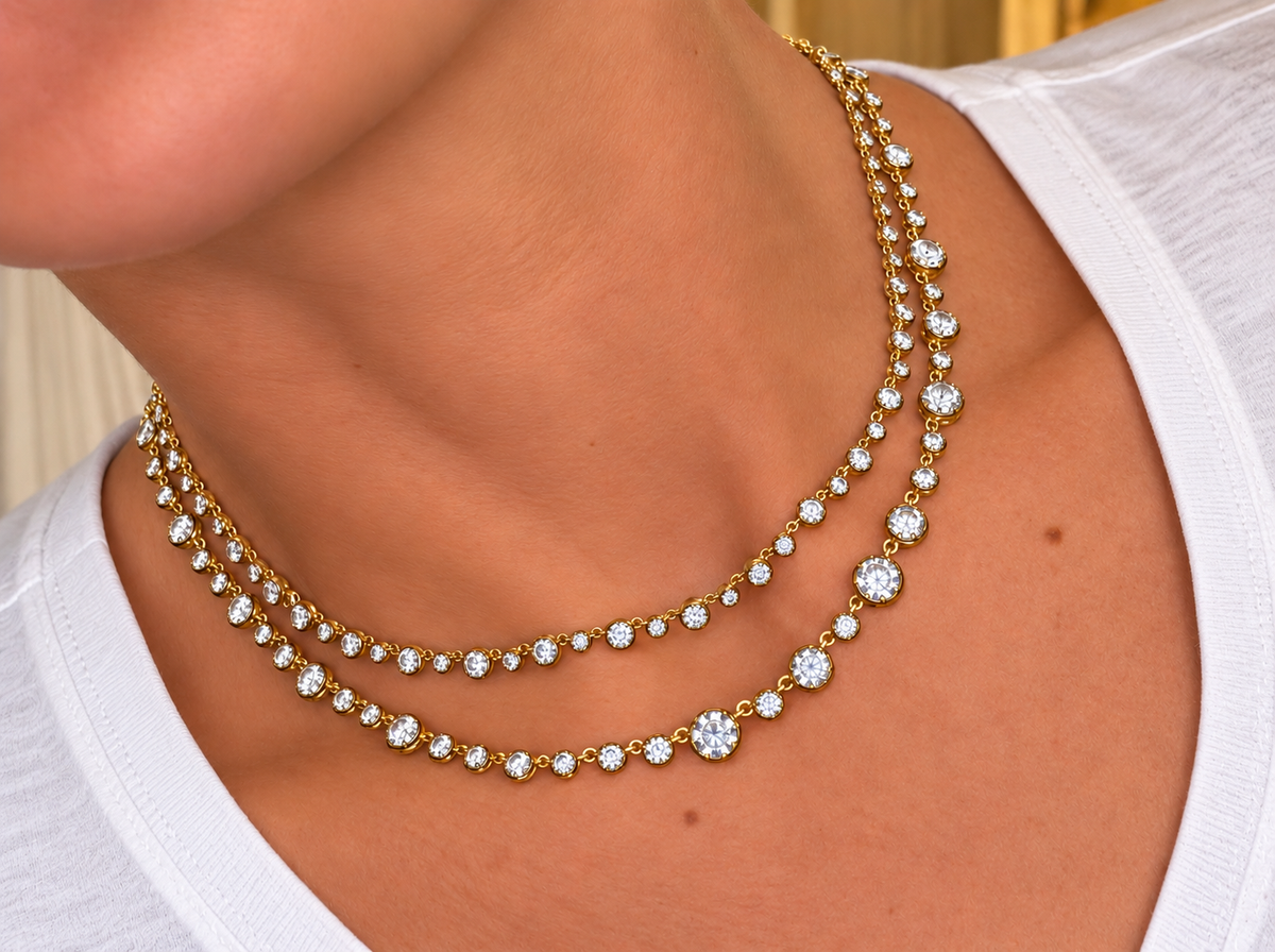 14K GOLD AND DIAMOND GEORGIAN SET TENNIS NECKLACE 5ct