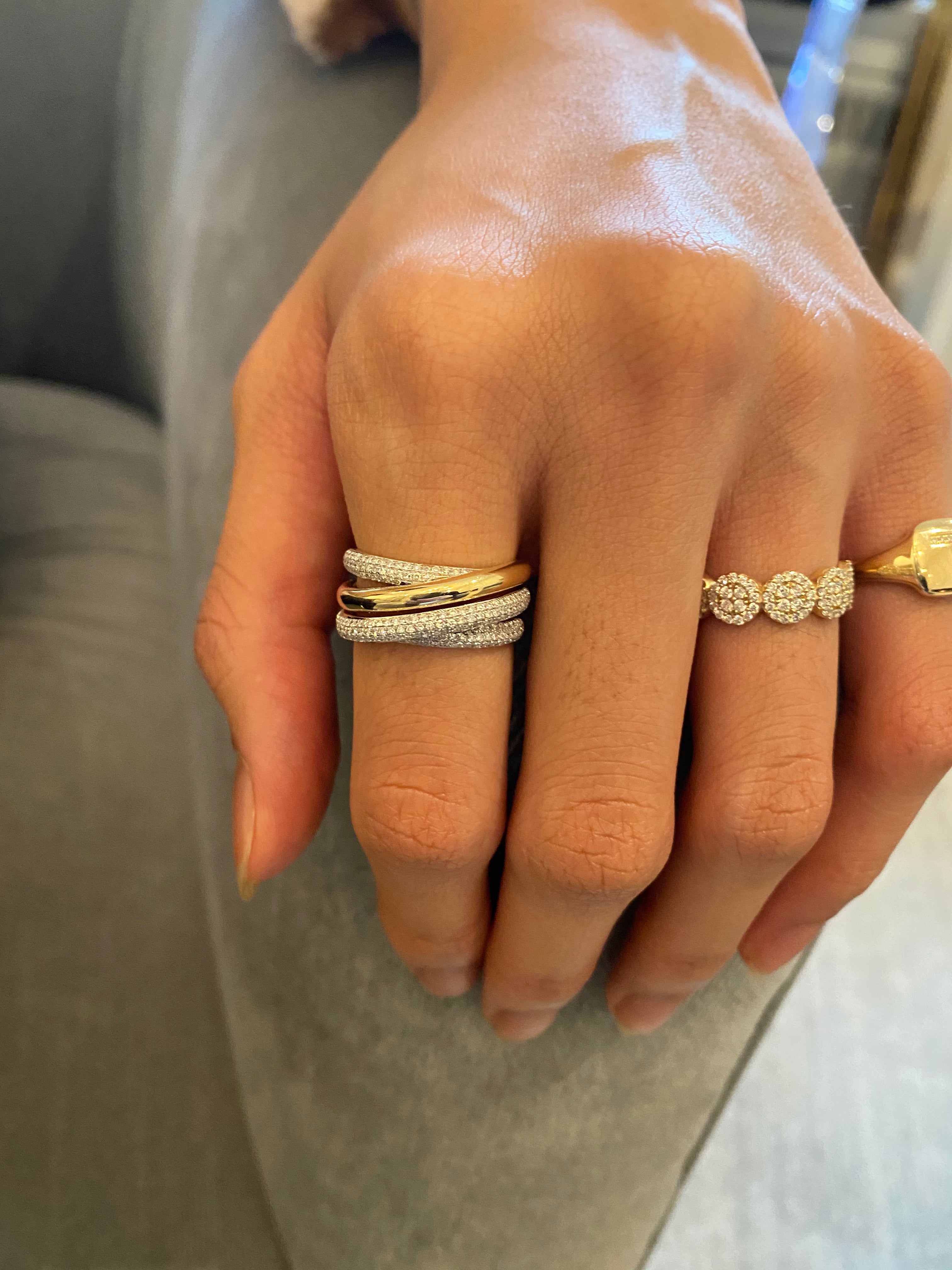 QUAD CRISSCROSS GOLD AND DIAMOND RING