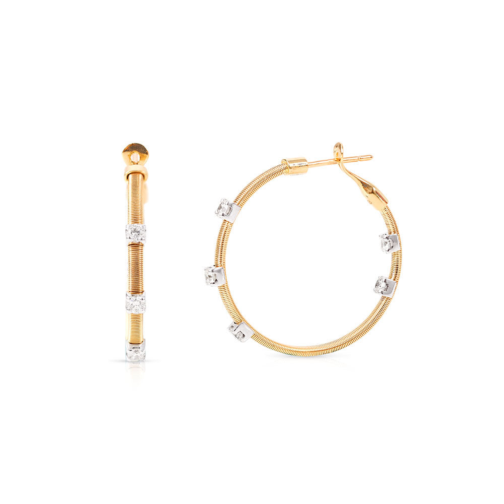 14K GOLD AND DIAMOND MATTE HOOP EARRINGS