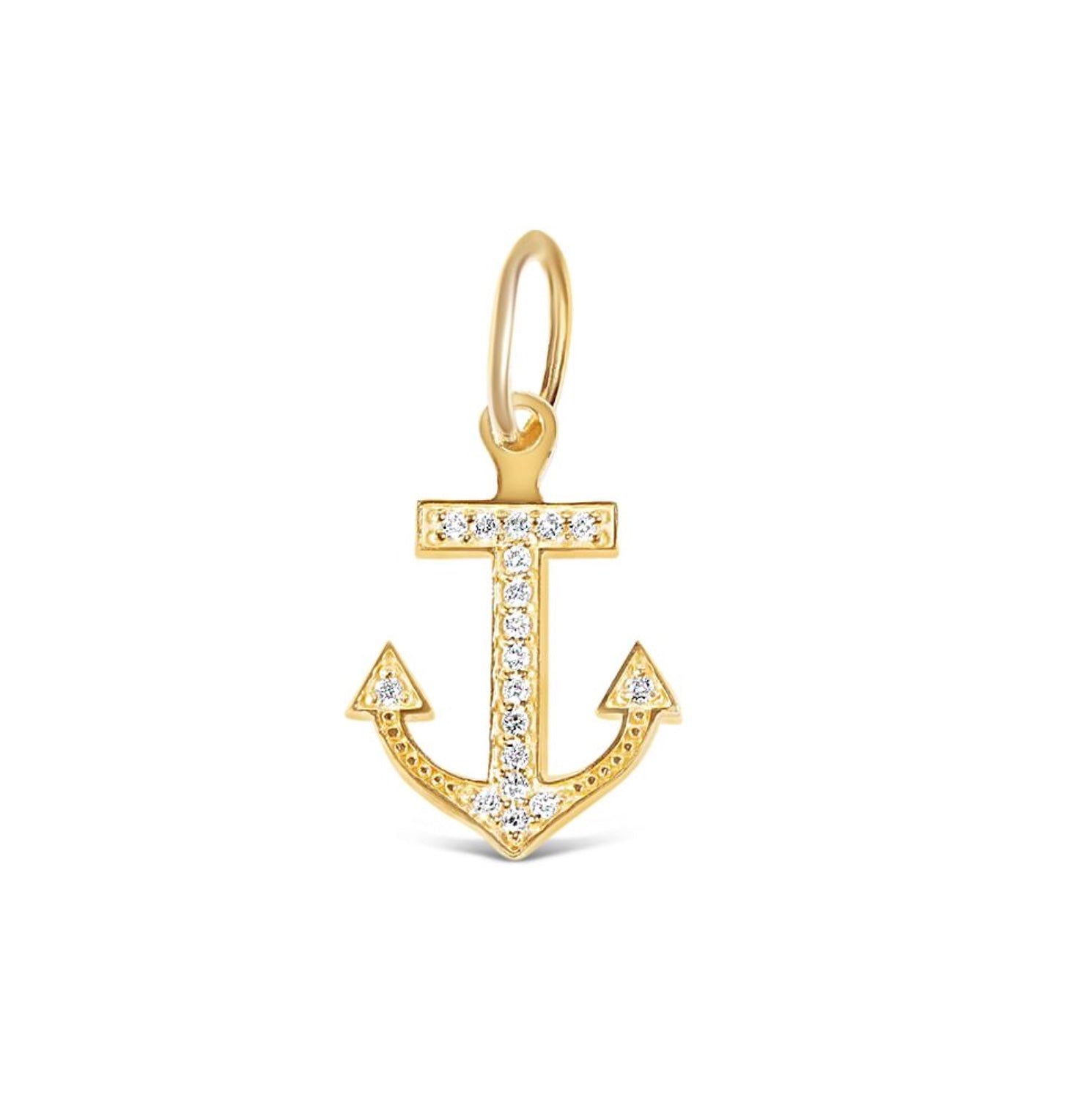 14K SOLID GOLD AND DIAMOND ANCHOR CHARM