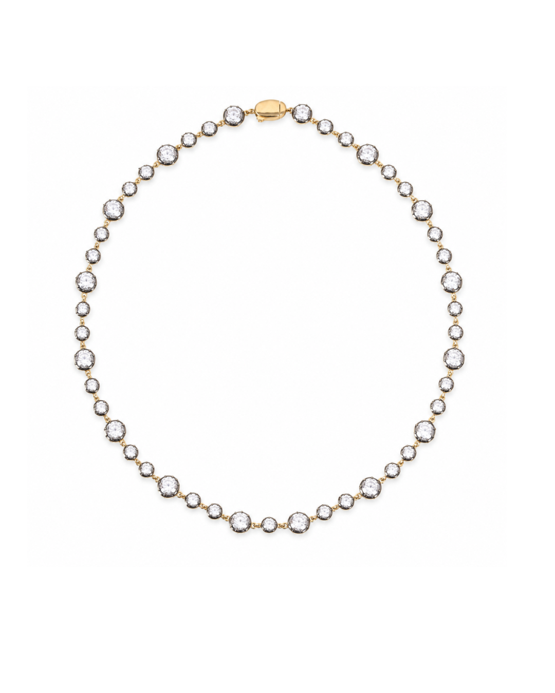 14K GOLD AND DIAMOND GEORGIAN SET TENNIS NECKLACE WITH RHODIUM