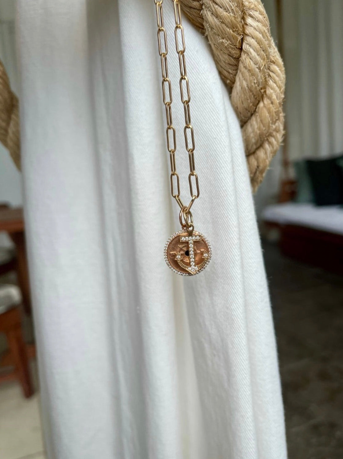 14K SOLID GOLD AND DIAMOND ANCHOR CHARM