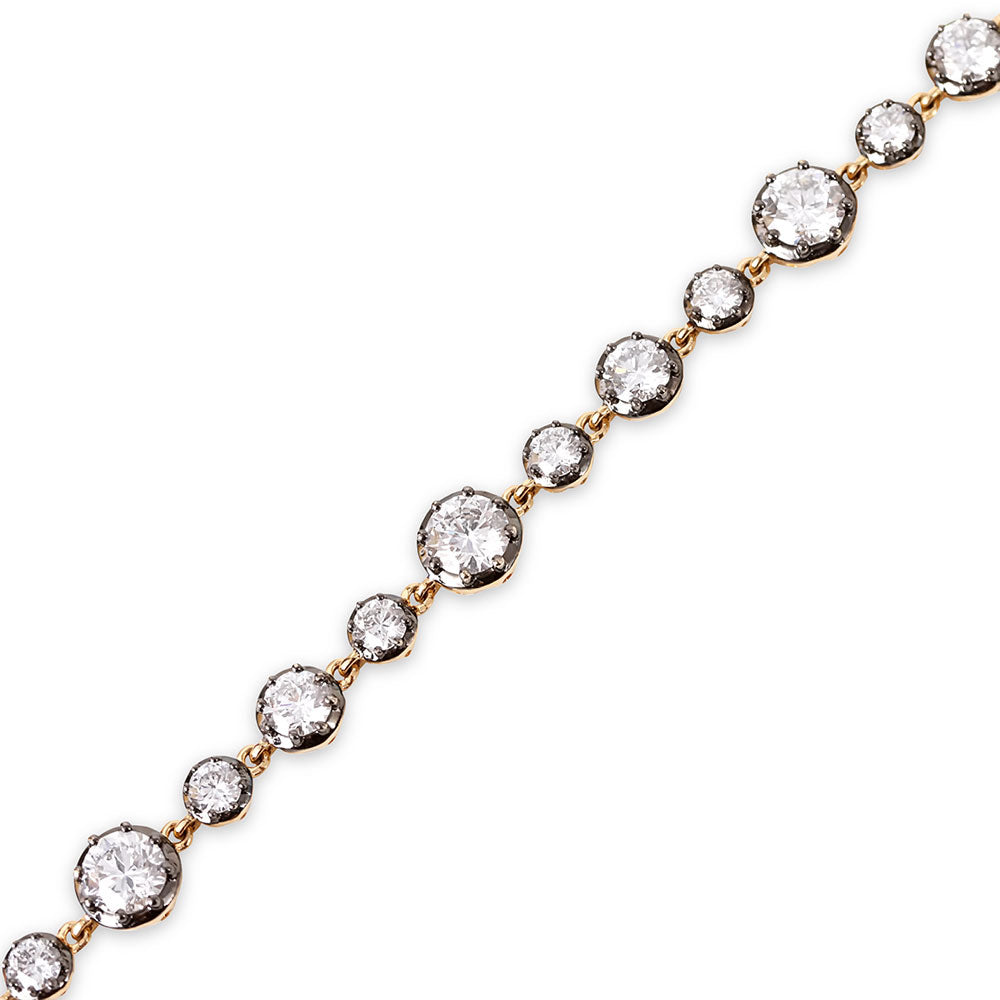 14K GOLD AND DIAMOND GEORGIAN SET TENNIS NECKLACE WITH RHODIUM