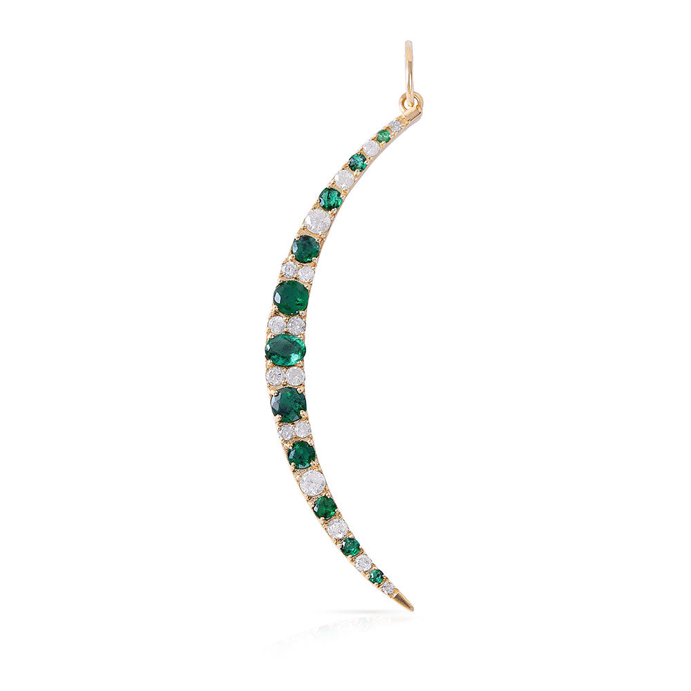 DIAMOND AND EMERALD CRESCENT MOON PENDANT