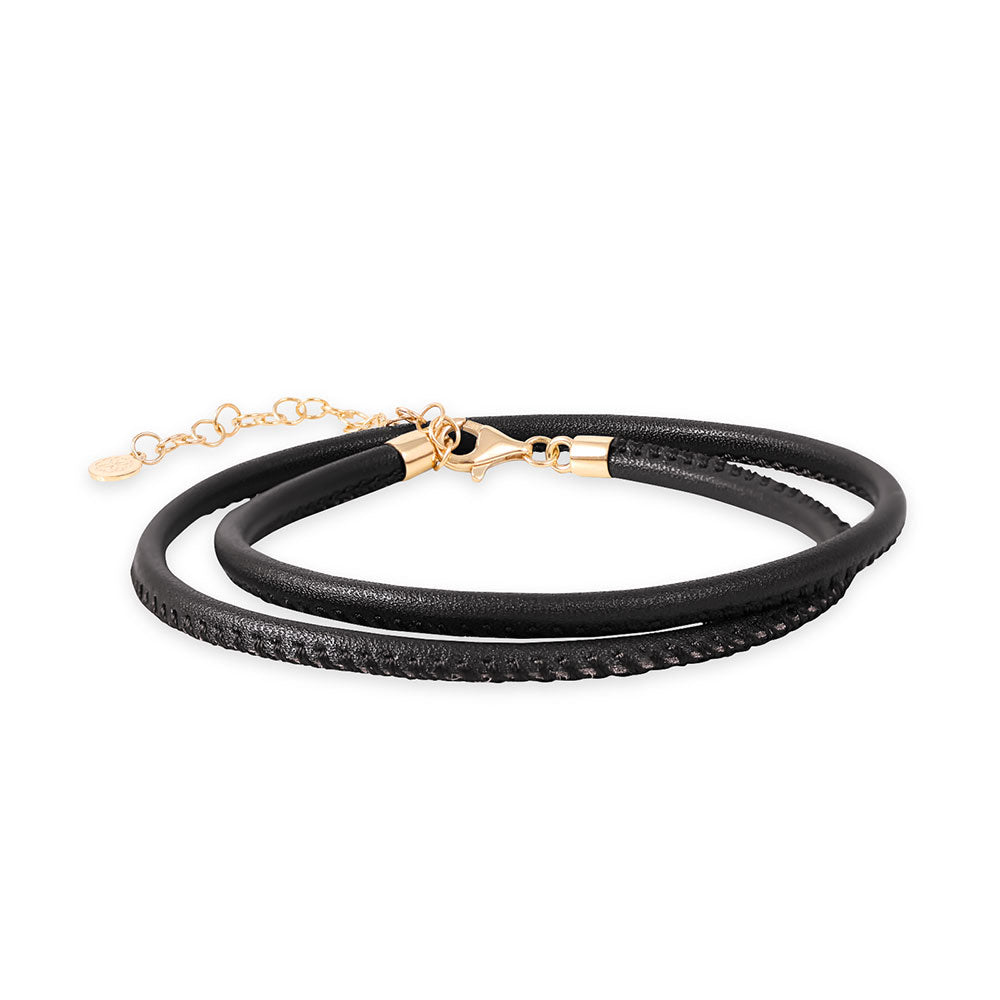 Black Leather Cord Necklace with 14K Gold Clasp