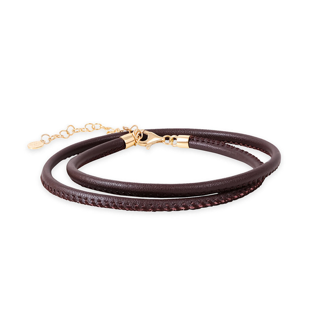 Brown Black Leather Cord Necklace with 14K Gold Clasp