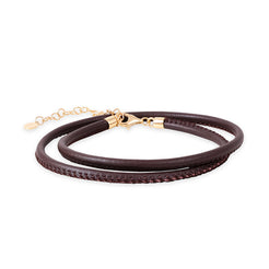 Brown Black Leather Cord Necklace with 14K Gold Clasp