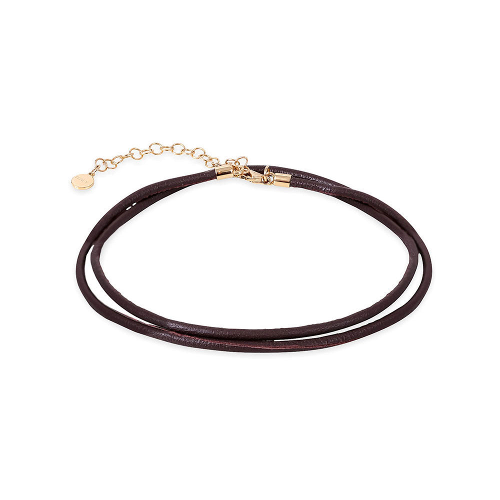 Brown Leather Cord Necklace and 14K Gold Clasp