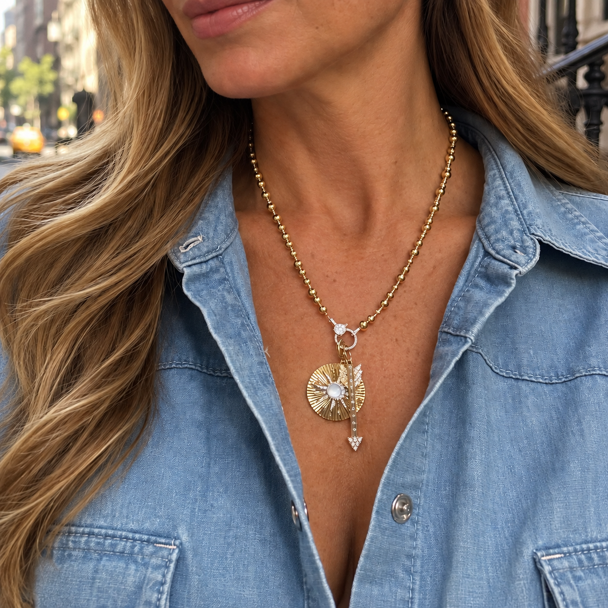 14K GOLD MIXED BALL CHAIN WITH DIAMOND CLASP
