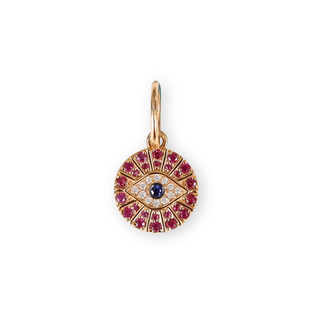 14K GOLD SMALL PINK SAPPHIRE EVIL EYE CHARM
