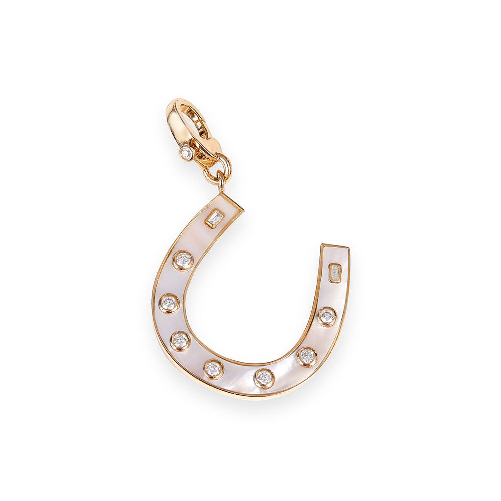 14K GOLD AND DIAMOND MOTHER-OF-PEARL HORSESHOE CHARM
