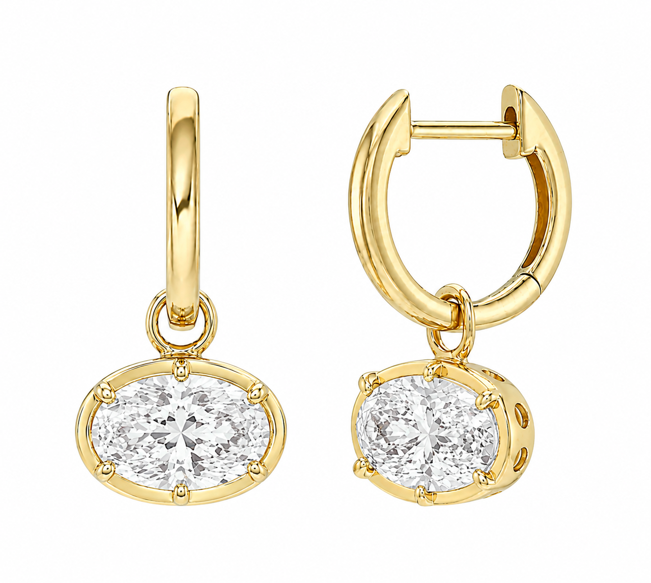 OVAL EAST-WEST SET DIAMOND DROP EARRINGS