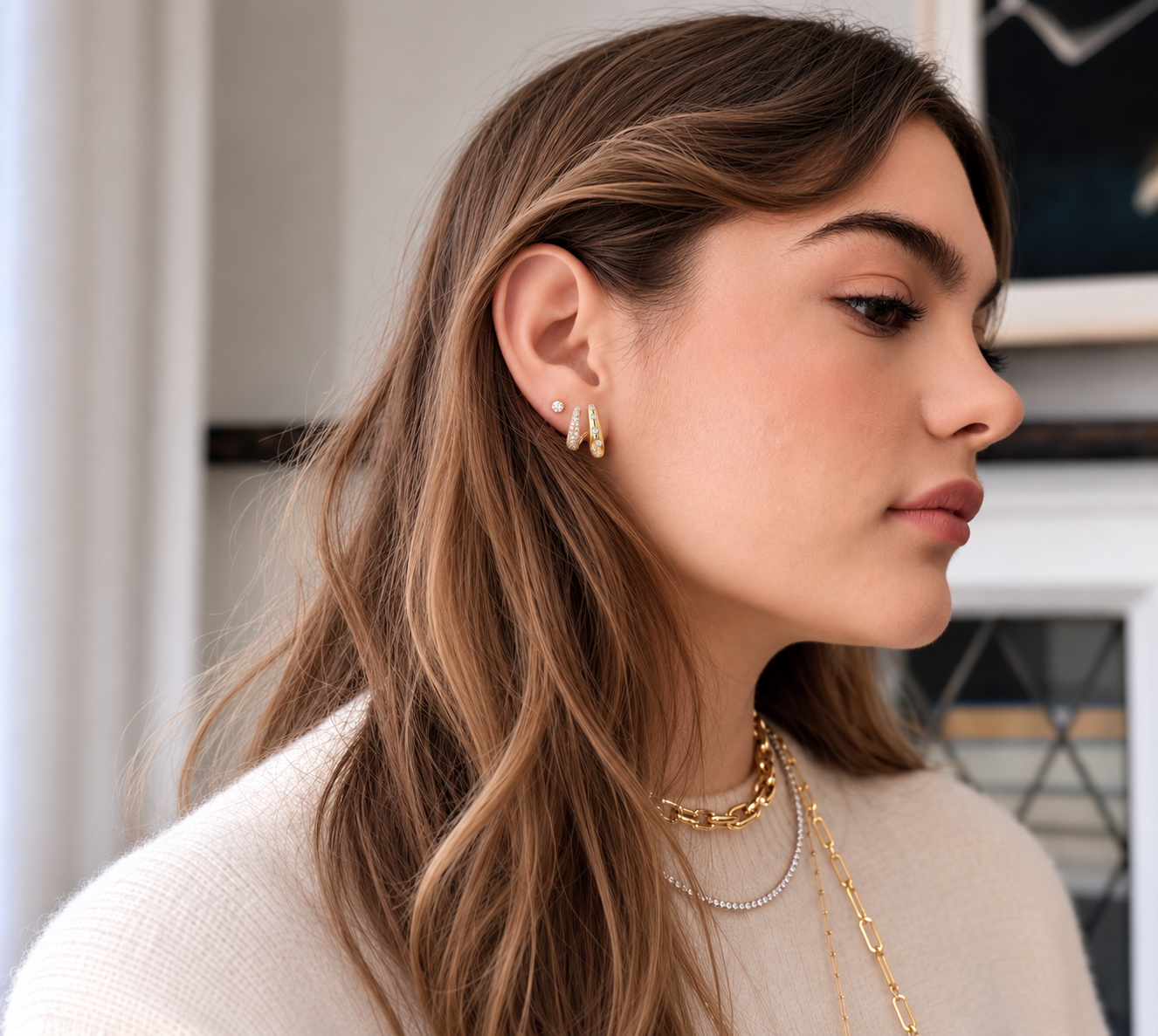 DOUBLE CHUNKY DIAMOND CAGE EARRINGS