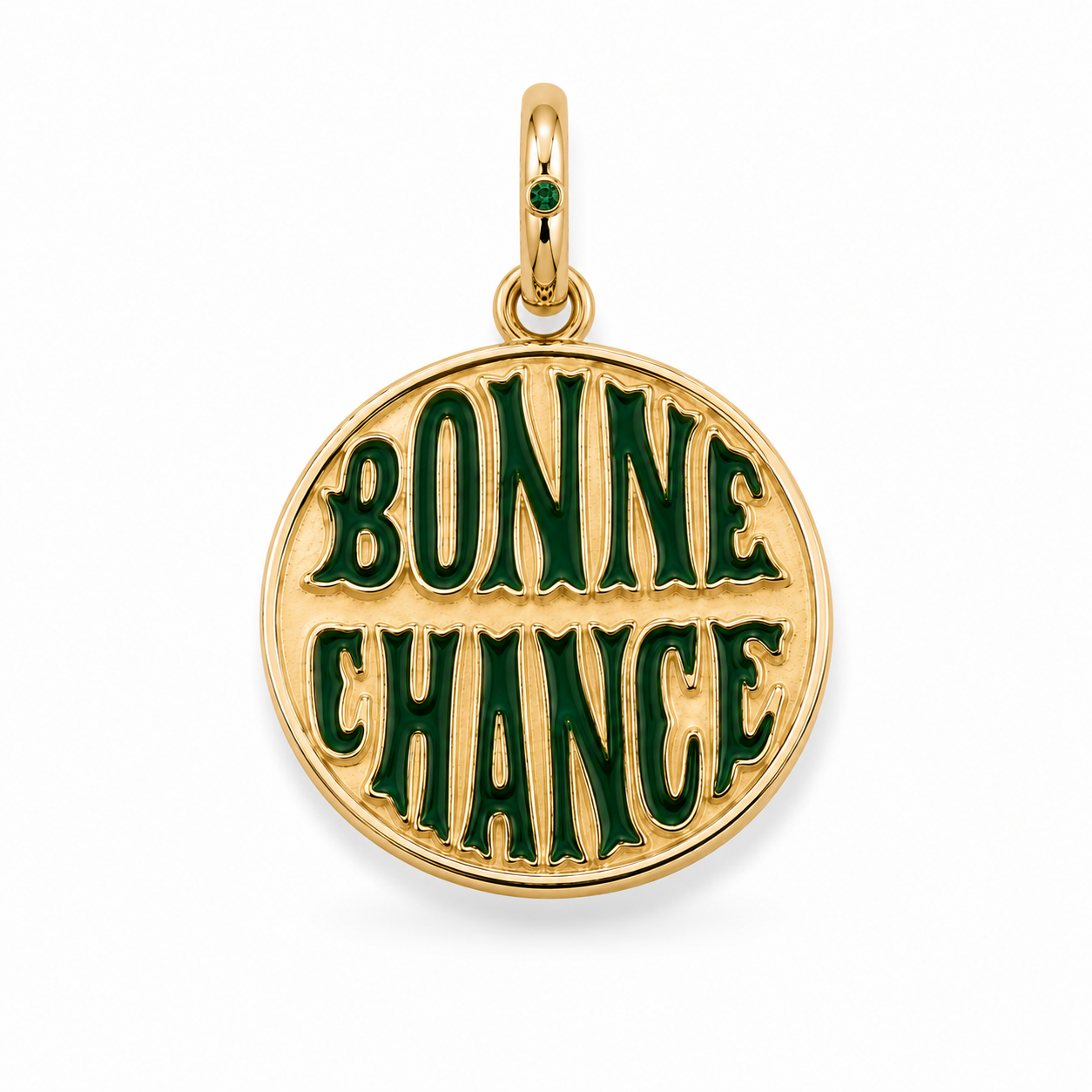 14K GOLD BONNE CHANCE CHARM WITH GEMSTONE IN LOOP