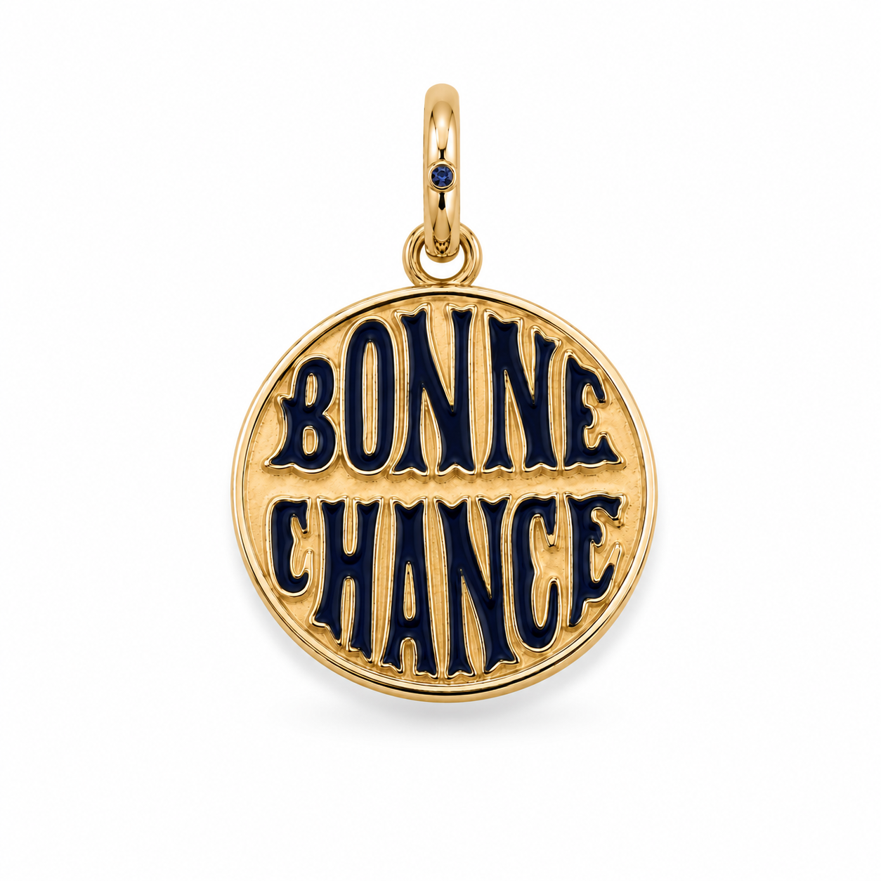 14K GOLD BONNE CHANCE CHARM WITH GEMSTONE IN LOOP