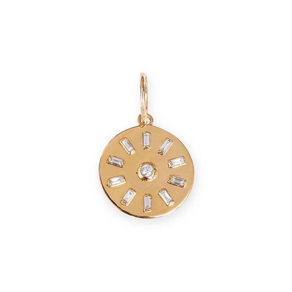 14K GOLD SMALL BAGUETTE DIAMOND DISC CHARM